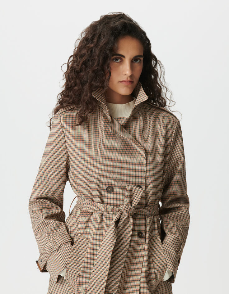 Trench largo camel pata de gallo mujer-5