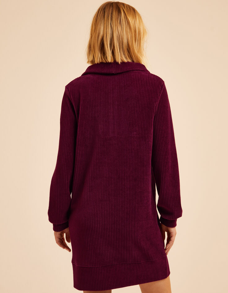 Robe zipp&eacute;e bordeaux maille velours c&ocirc;tel&eacute;e I.Code-4