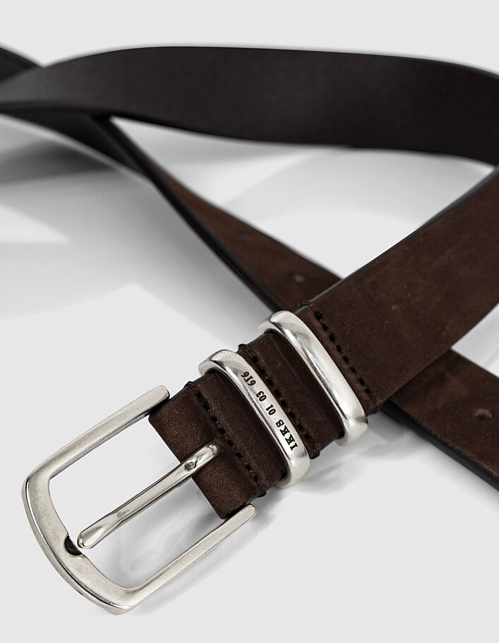 Men’s mocha leather belt with 2 loops - IKKS
