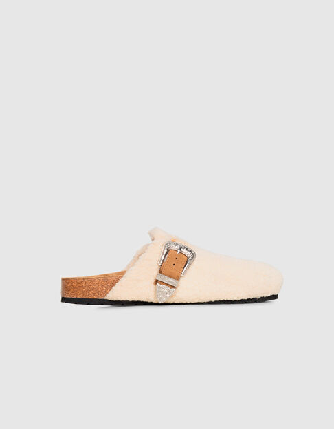 Mules zuecos crudo piel lana hebilla western mujer - IKKS