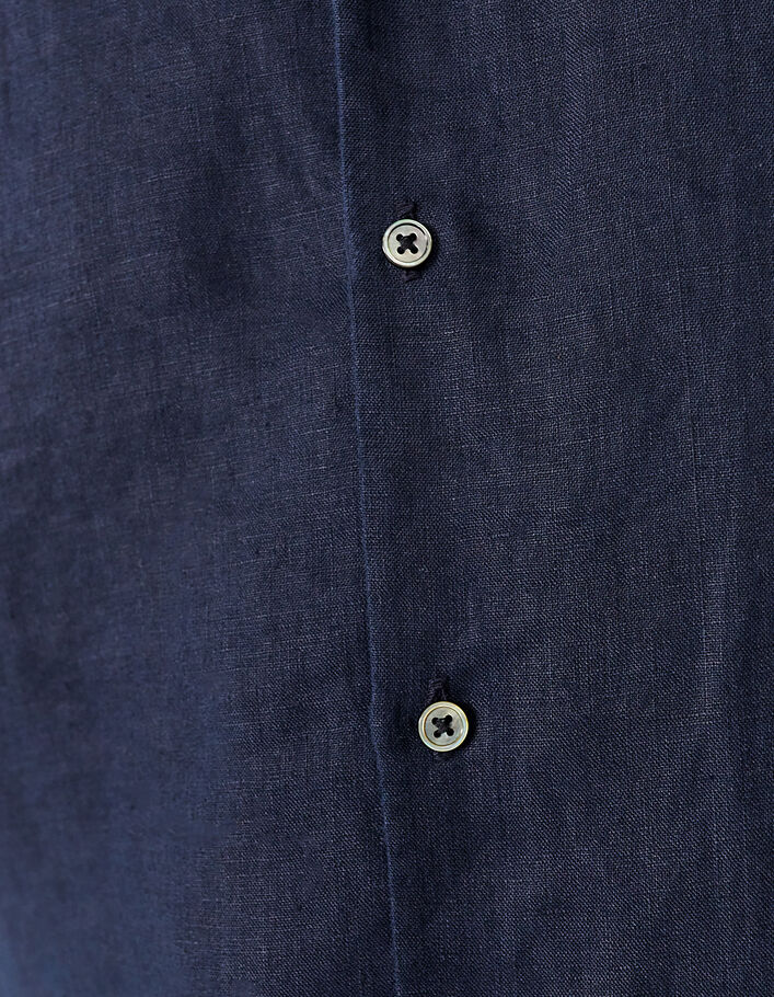 Camisa REGULAR azul marino lino cuello Mao Hombre - IKKS