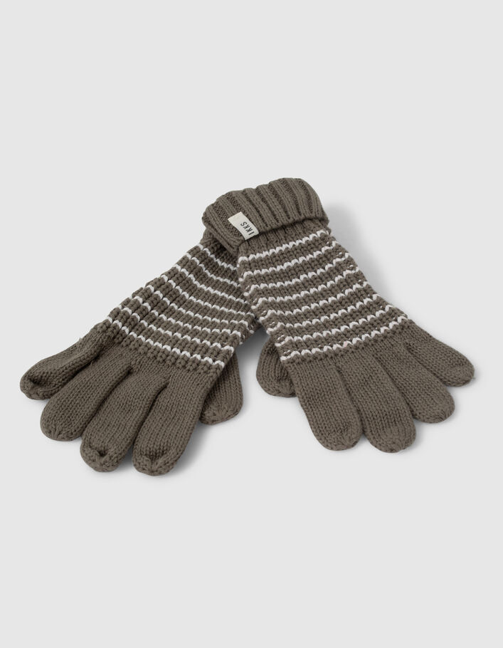 Boys’ khaki knit gloves with white stripes - IKKS