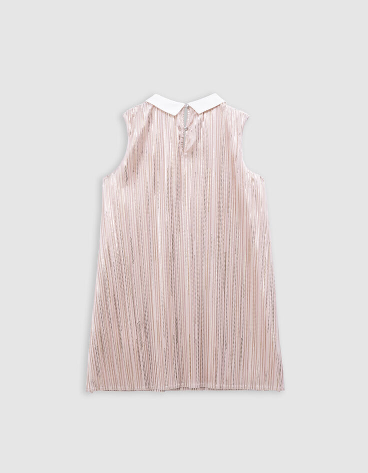Robe plissée rose rayures dorée col contrasté fille-4