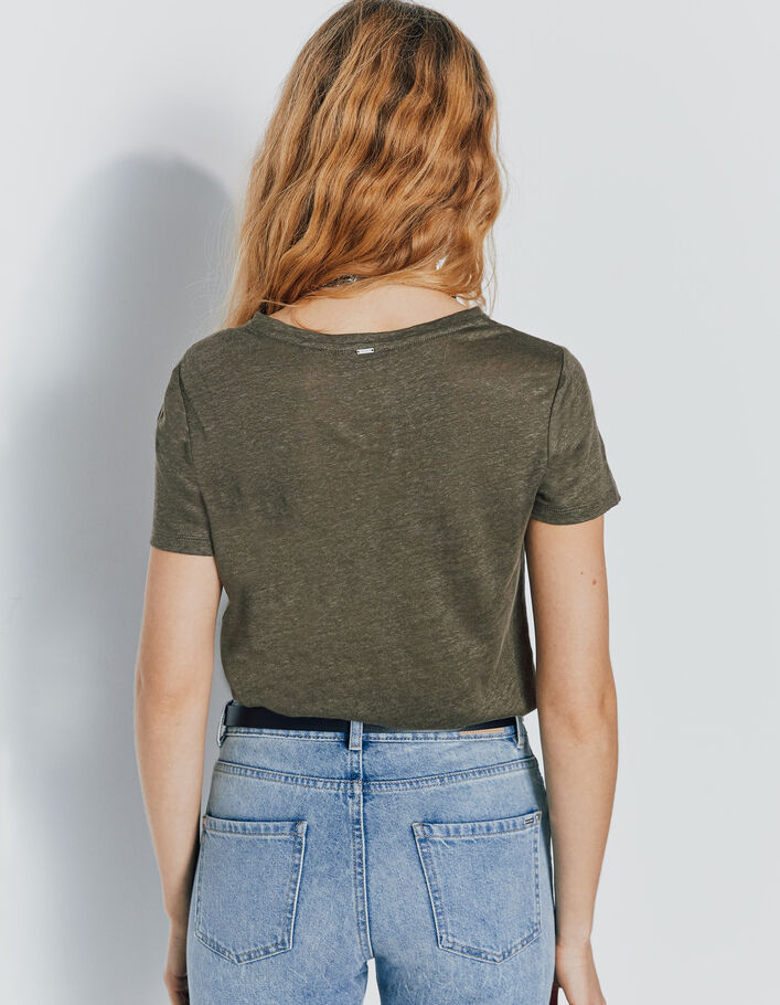 Women’s two-tone linen T-shirt with big chevron - IKKS