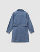 Robe en jean bleu ceinturée détails volants fille-3