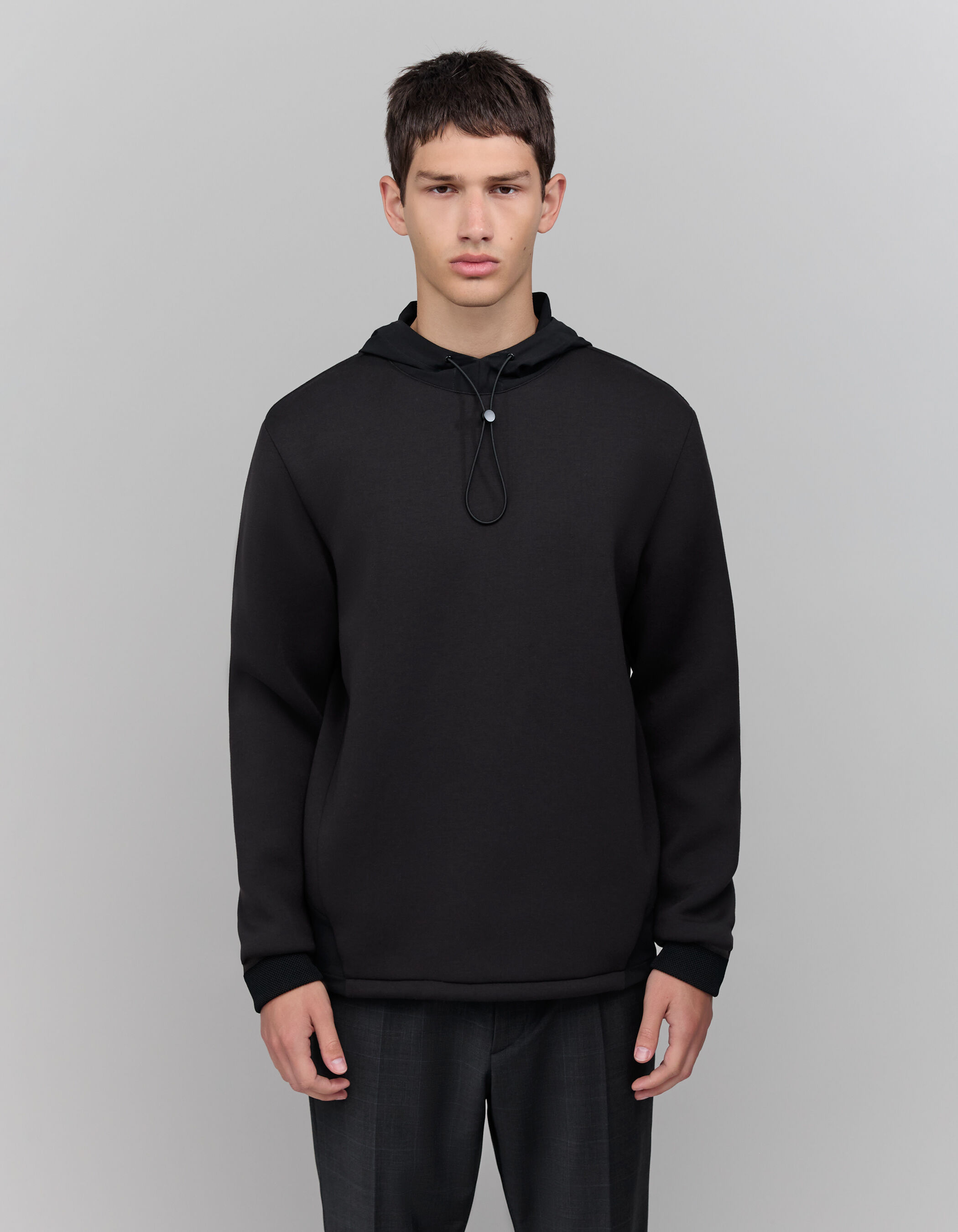 Black neoprene hooded sweatshirt EASY CARE Homme IKKS