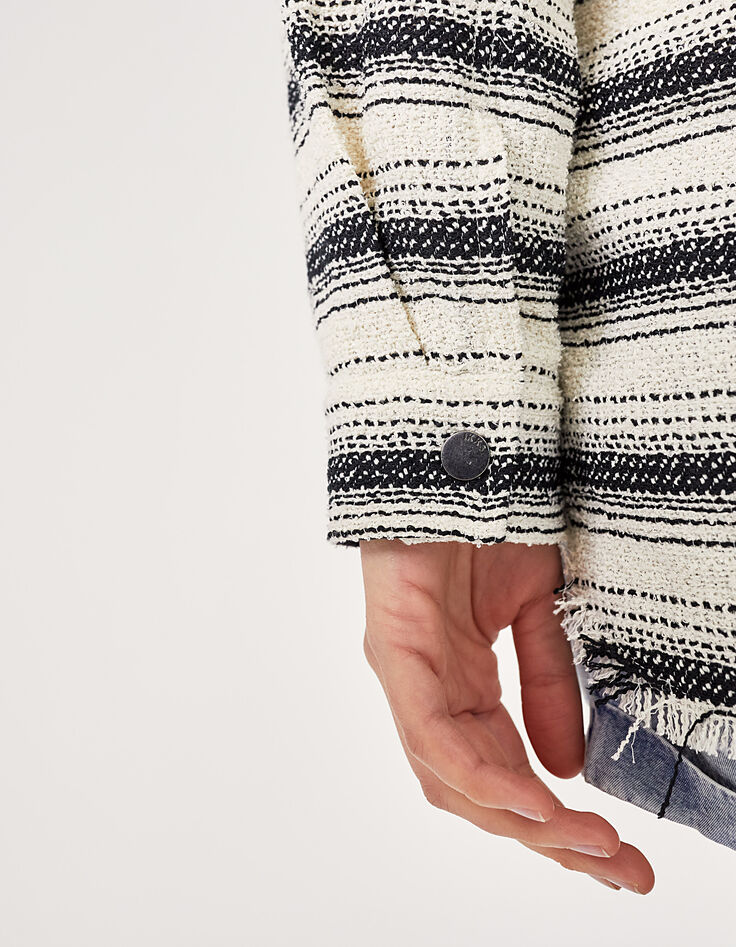 Chemise loose à rayures en tweed noir et blanc femme-4