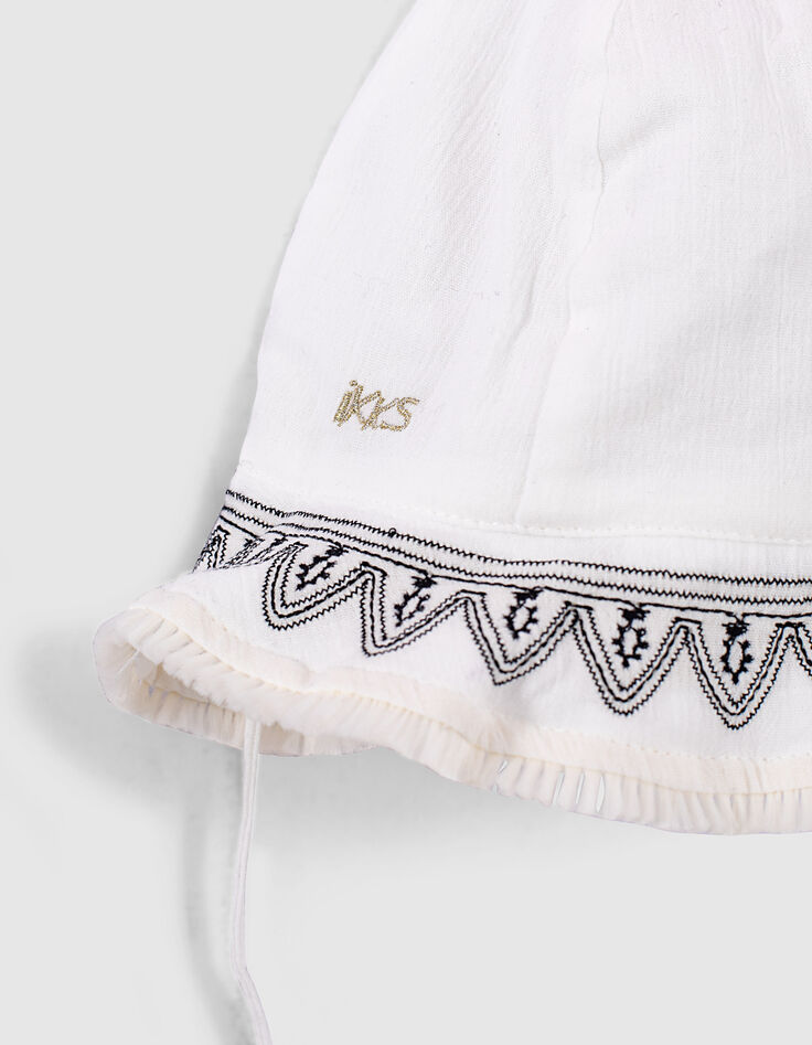 Chapeau écru avec broderies noires bébé fille-2 Chapeau écru avec broderies noires bébé fille-2