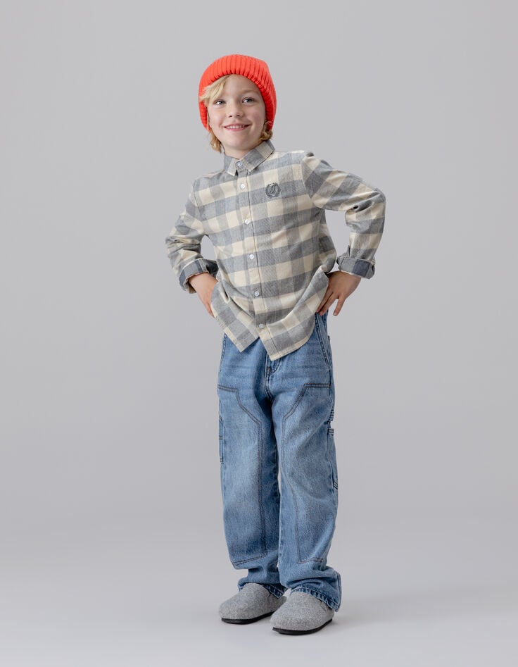 Boys’ grey blue velvet check shirt-3 Boys’ grey blue velvet check shirt-3