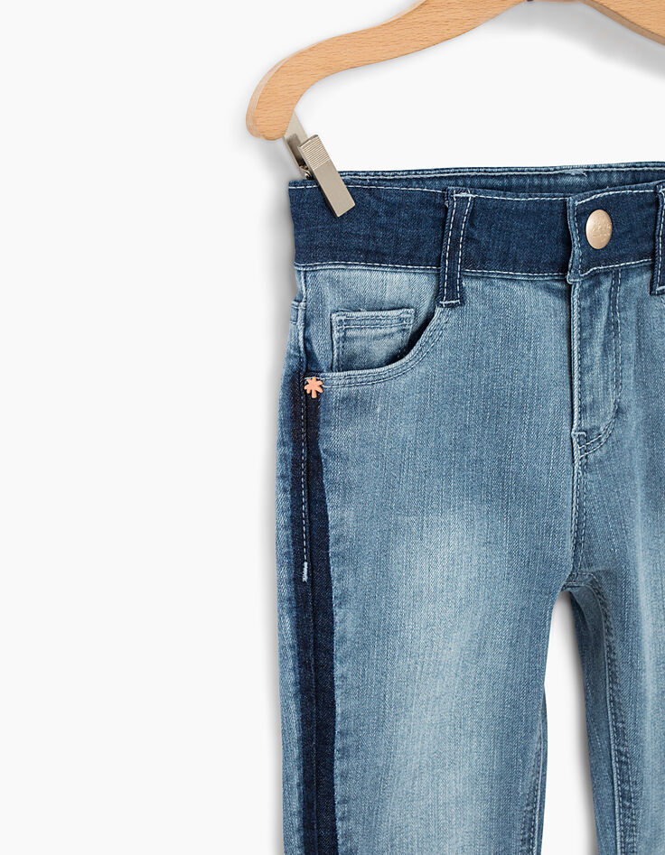 Jean skinny faded blue 7/8ème bas frangés fille-3