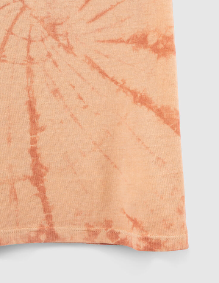 Oranje T-shirt tie and dye-print met tekst-6
