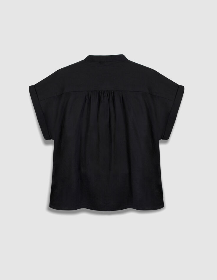 Top noir broderies fleurs noires Femme-2