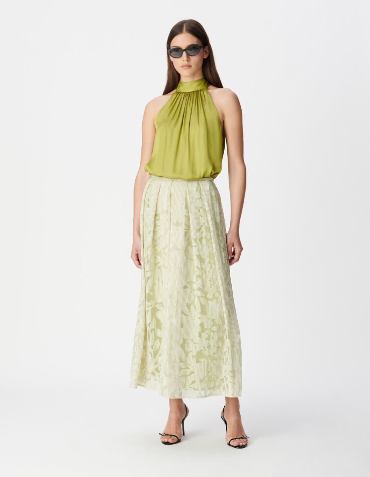 Groen satijnen mouwloze top Dames-2