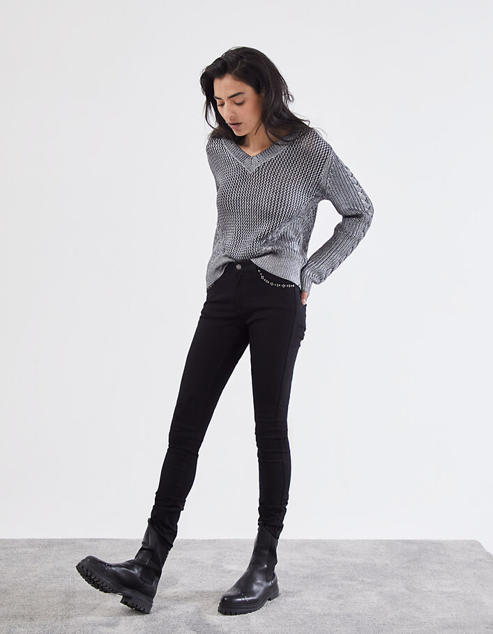 Zwarte slim jeans sculpt up-coupe details sierstuds zakken dames-6