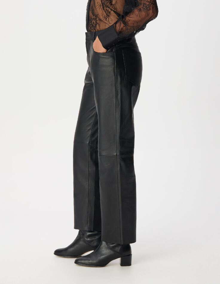 Pantalon droit en cuir noir Femme-4
