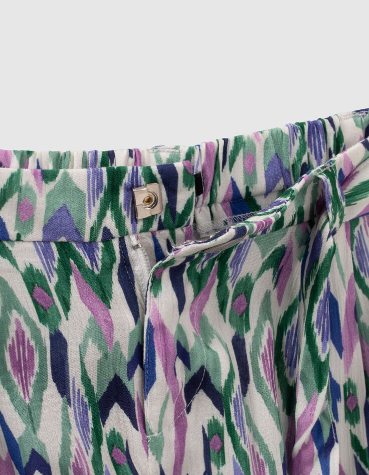 Pantalon blanc cassé imprimé ikat losanges fille-6
