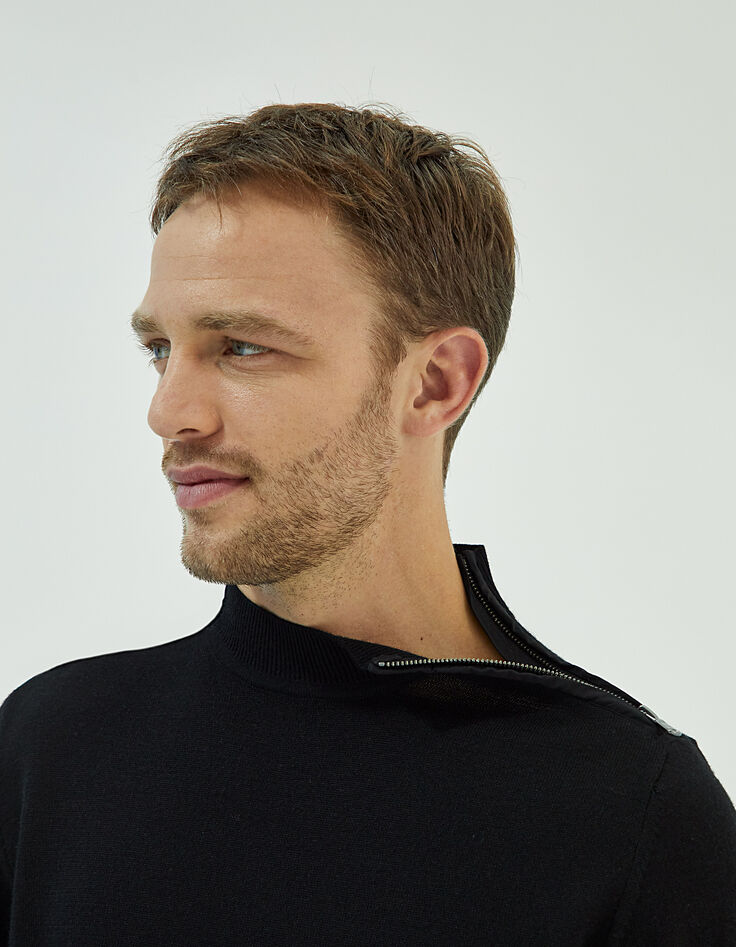 Pull noir camionneur tricot à zip IKKS BETTER Homme-2