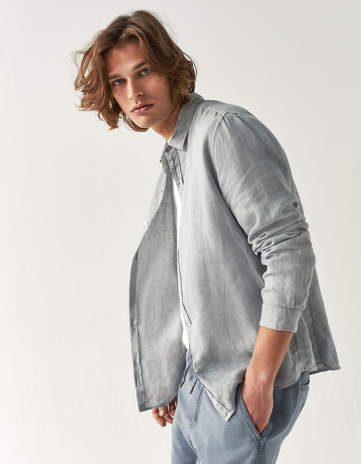 Chemise SLIM bleu grisé en lin Homme-2