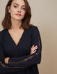 Robe noire plissée avec galons ajourés et cloutés I.Code-4