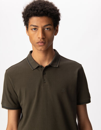 Polo manches courtes kaki maille piqu&eacute;e Homme - IKKS