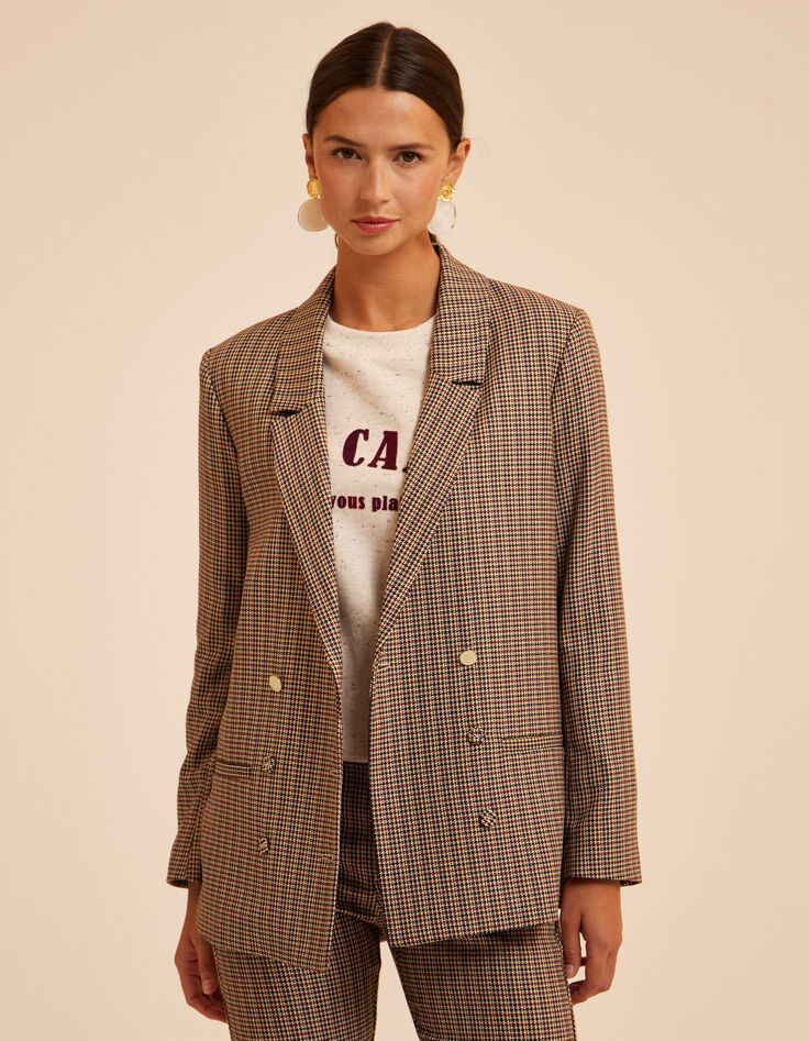 Veste de tailleur beige motif pied-de-puce EMMA I.Code-3