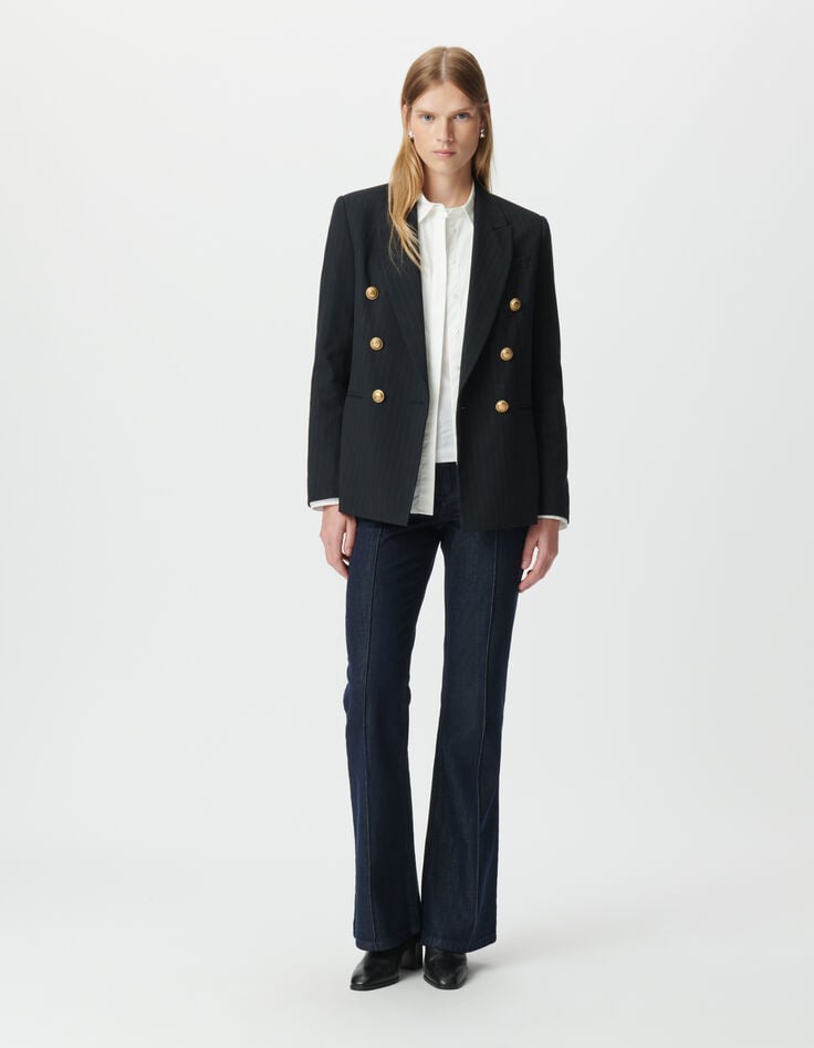 Marineblauwe blazer large fit pinstripes Dames-1 Marineblauwe blazer large fit pinstripes Dames-1