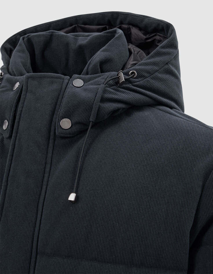 Chaqueta acolchada con relieve de terciopelo azul marino para hombre-2