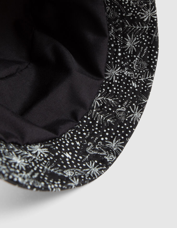 Boys’ black organic cotton sun hat with exotic leaf print-5