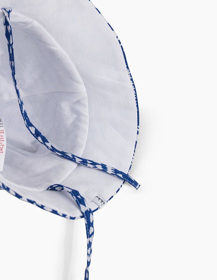 Chapeau réversible bleu et blanc bébé fille-4