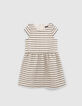 Girls’ ecru dress with striped motif jacquard-1