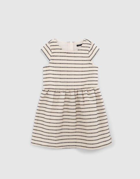 Girls’ ecru dress with striped motif jacquard - IKKS