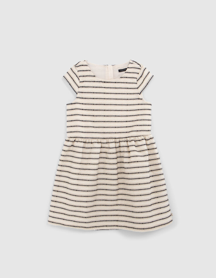 Girls’ ecru dress with striped motif jacquard-1