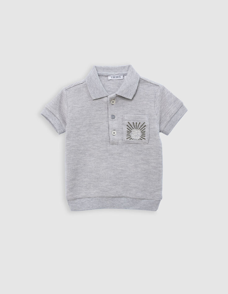 Conjunto bermudas caqui y polo gris bebé niño-4