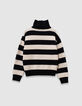 Schwarzer Jungenstrickpullover beigefarbene Streifen-3