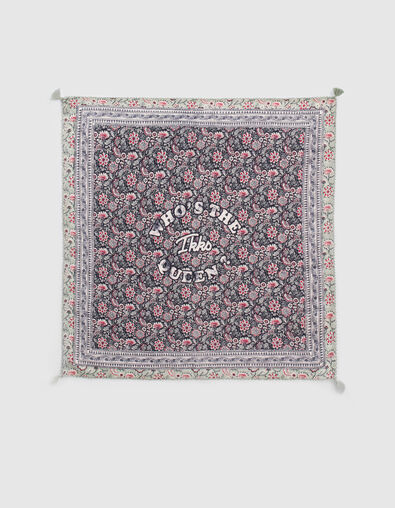 Quadratischer, marineblauer M&auml;dchenschal mit Blumenprint - IKKS