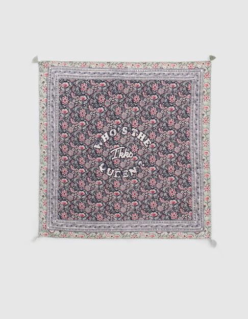 Chèche carré marine imprimé fleurs fille