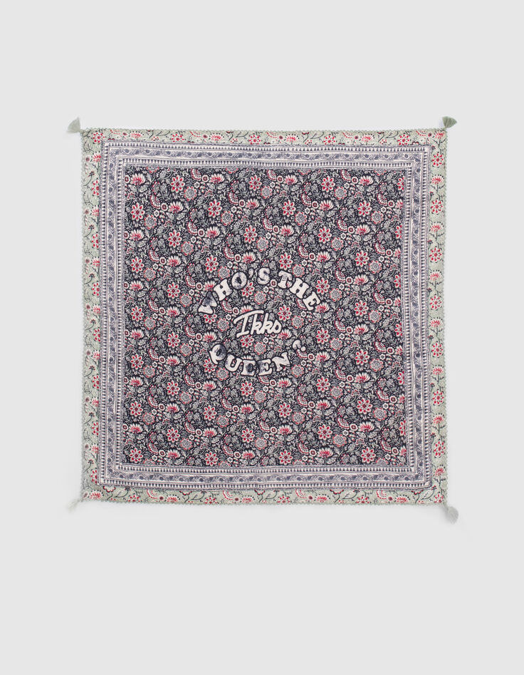 Quadratischer, marineblauer M&auml;dchenschal mit Blumenprint-1