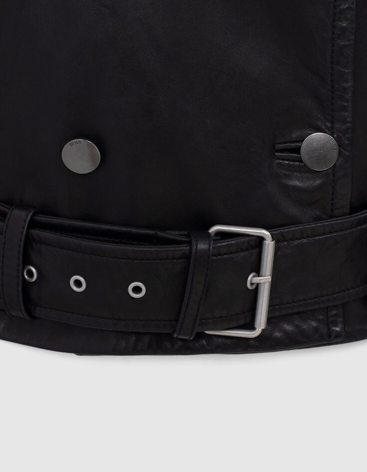 Women’s black leather jacket with faux sheepskin collar-5