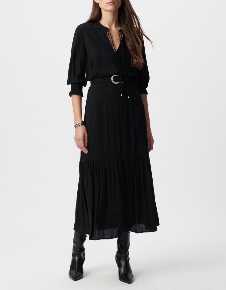 Robe longue noire LENZING&trade; ECOVERO&trade; micro-perles au col Femme-6