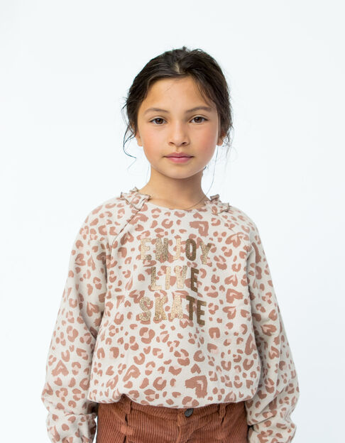 Ecru sweater luipaardprint gouden tekst meisjes