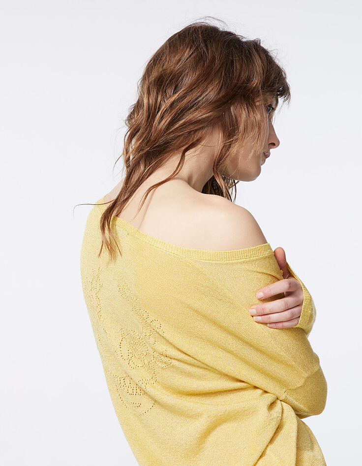 Pull maille tricot viscose métallisé tête de mort dos femme-1