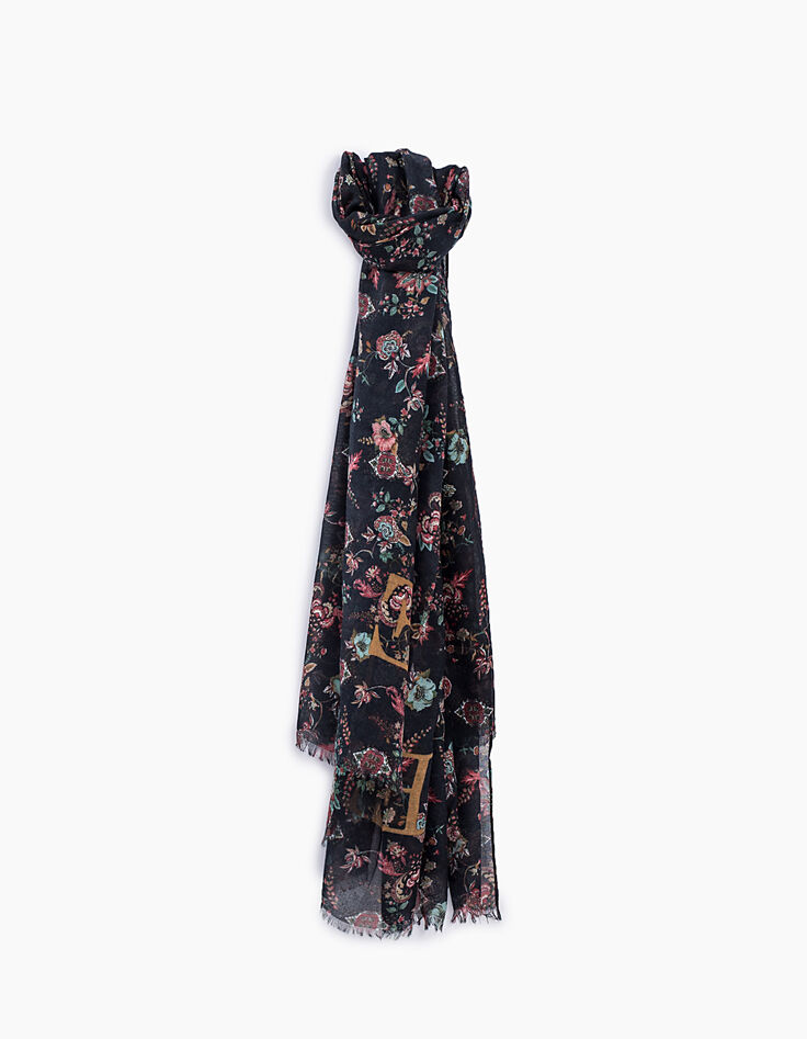 Chèche fin imprimé floral bords frangés femme-1