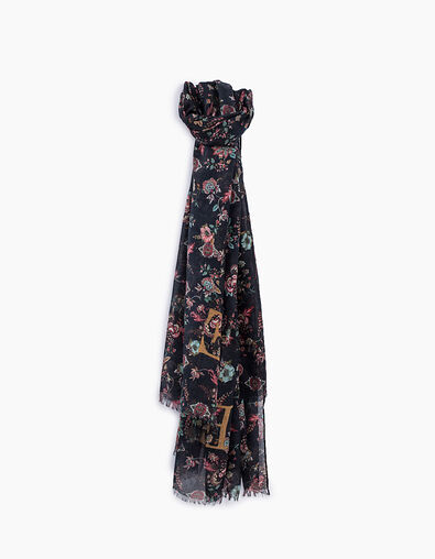 Women’s floral print scarf, fringed ends - IKKS