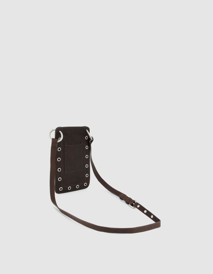 The clutch bag brown leather eyelets Women-3