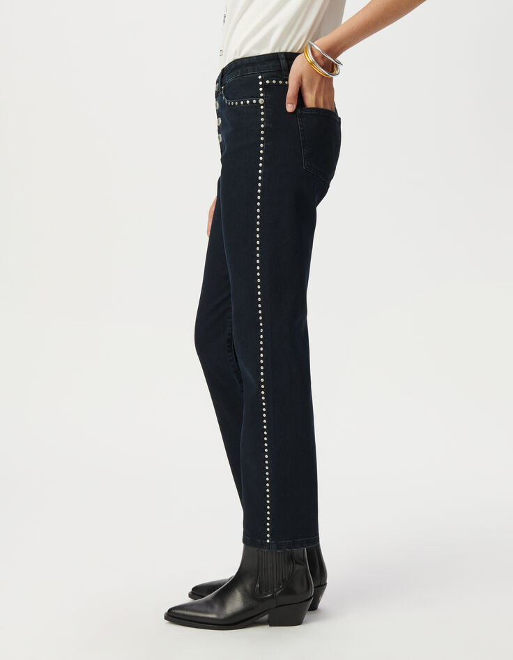 Jean droit marine cropped décor clous Femme-4