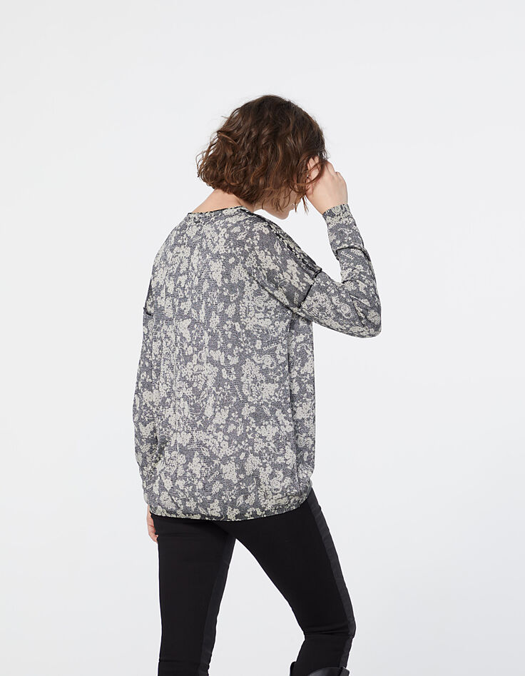 Pull col V en viscose imprimé floral métallisé femme-3 Pull col V en viscose imprimé floral métallisé femme-3