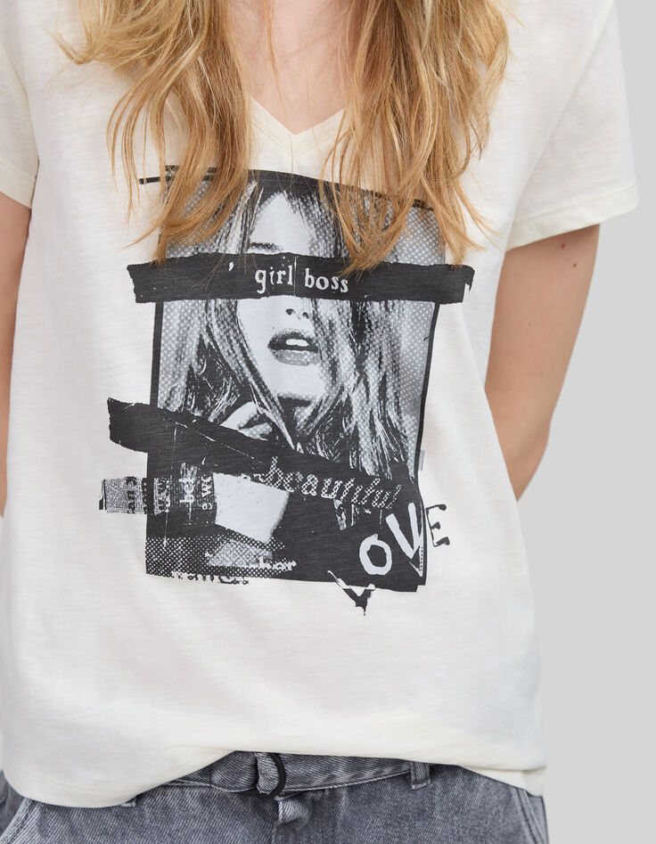 Gebroken wit T-shirt Arty vrouwenfoto Dames-4