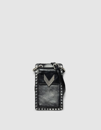 Pochette téléphone 111 noire cuir clouté Femme - IKKS