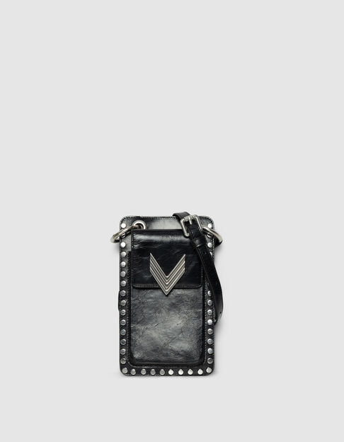 Pochette téléphone 111 noire cuir clouté Femme - IKKS