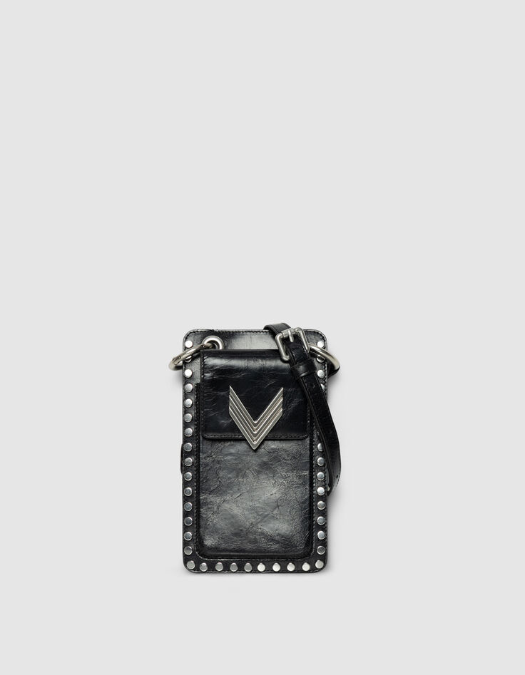 Pochette téléphone 111 noire cuir clouté Femme-1